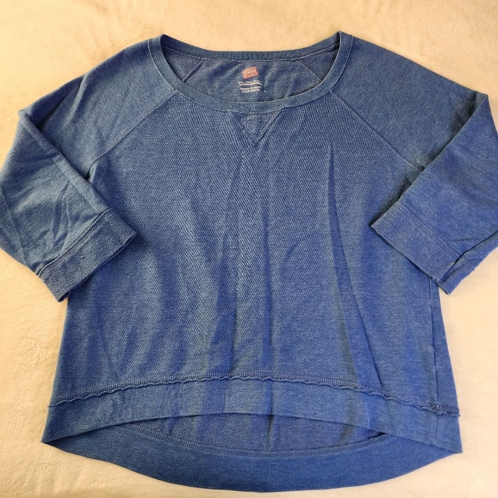 Hanes 3/4 Sleeve Blue Sweatshirt Size Large